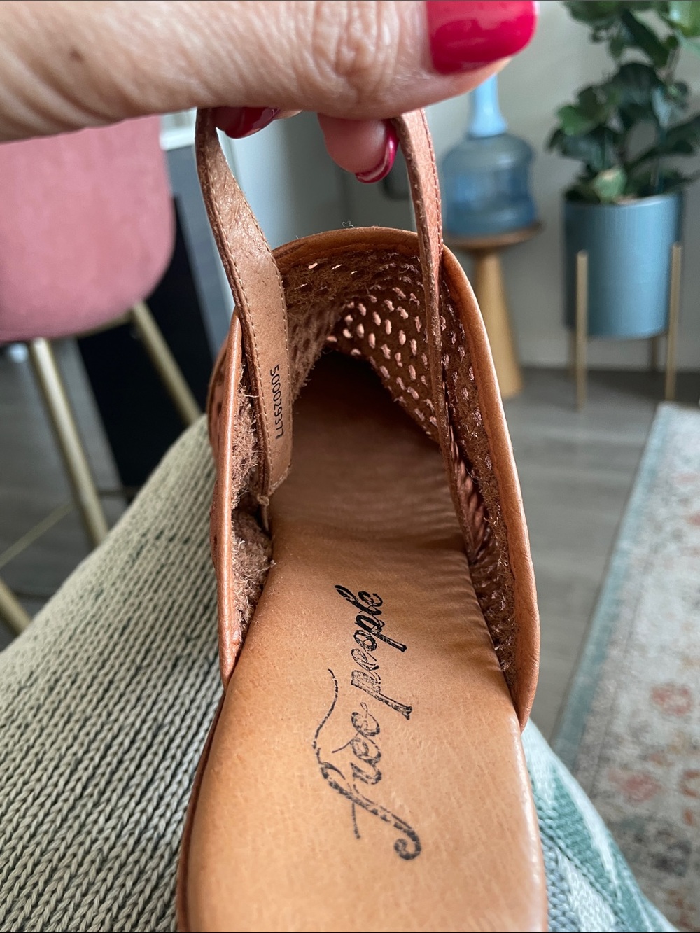 Free People Logan Tan Perforated Leather Slingback Clog Heels - Picture 9 of 15